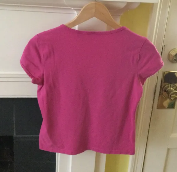 New York & Company Y2K Center Ruched Cinched Pink V-neck Top - Sz Medium - Image 7