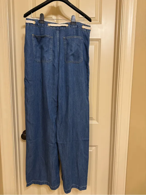 Casual Wide-Leg Women’s Jeans with Drawstring Waist - Blue - Image 4
