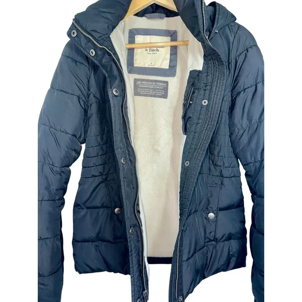Abercrombie & Fitch Black Hooded Winter Utility Puffer Coat Jacket Womens Size M - Image 10