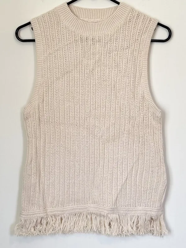 NWT J. Crew Tan Cream Fringe Sleeveless Sweater - Size: Small - Image 2