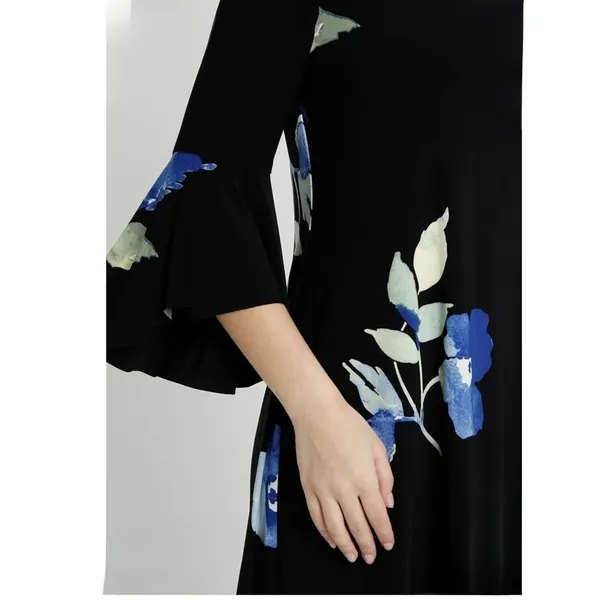 Ralph Lauren Blue Floral Bell‎ Sleeve Stretch Jersey Shift Dress Size 14 - Image 4