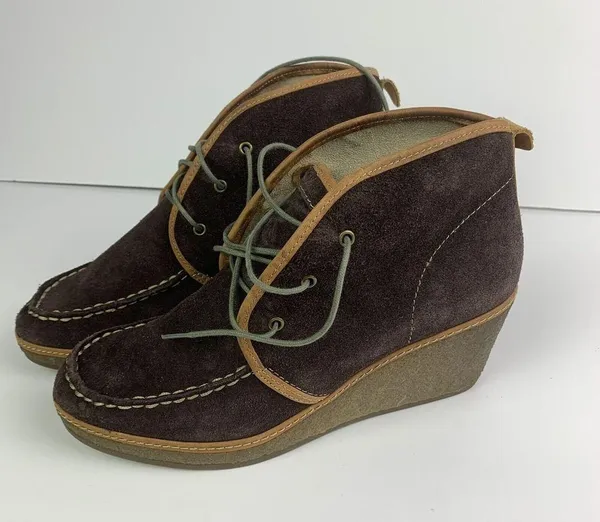 Olukai Womens Wedge Booties Boots Brown‎ Suede Leather Size 8.5 - Image 9