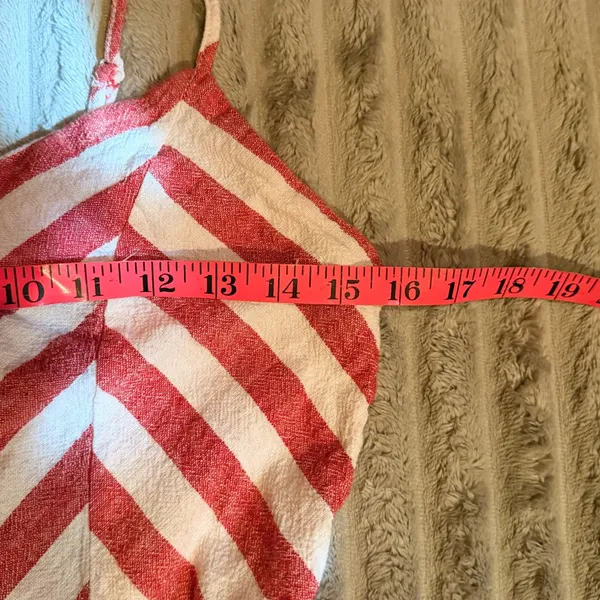 Kensie Jeans Red White Striped Linen Blend Wide Leg Cropped Jumpsuit Medium - Image 4