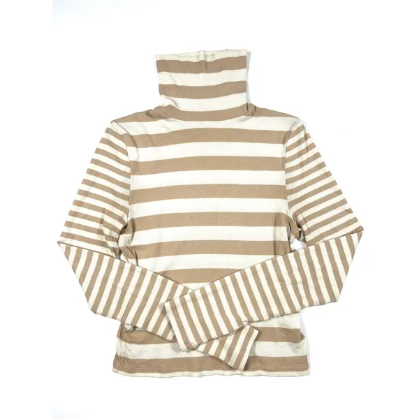 Madewell Striped‎ Turtleneck Top Tan Cream Ribbed Long Sleeve Meduim Casual EUC - Image 2