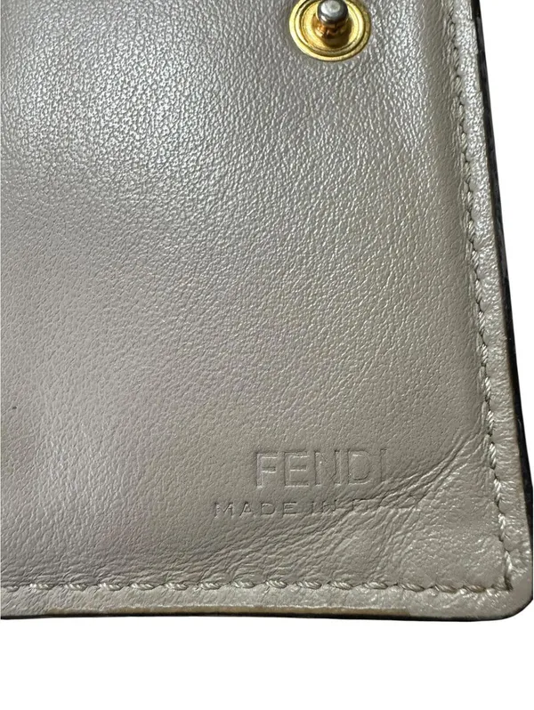 Fendi Gray Leather Card Holder Wallet with Gold Logo - Image 4