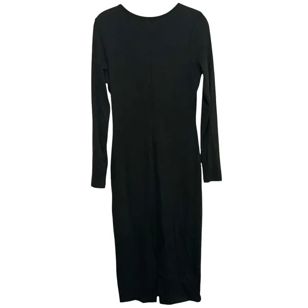 Marine Layer Lexi Rib Long Sleeve Midi Dress‎ Black - Image 3