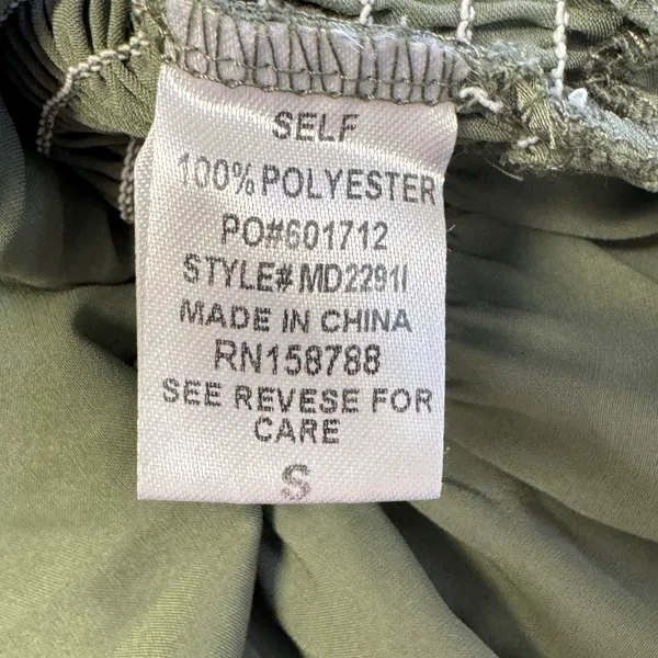 MABLE Smocked Tiered Ruffle Midi Dress Olive Green MD2291I‎ Small Summer Party - Image 7
