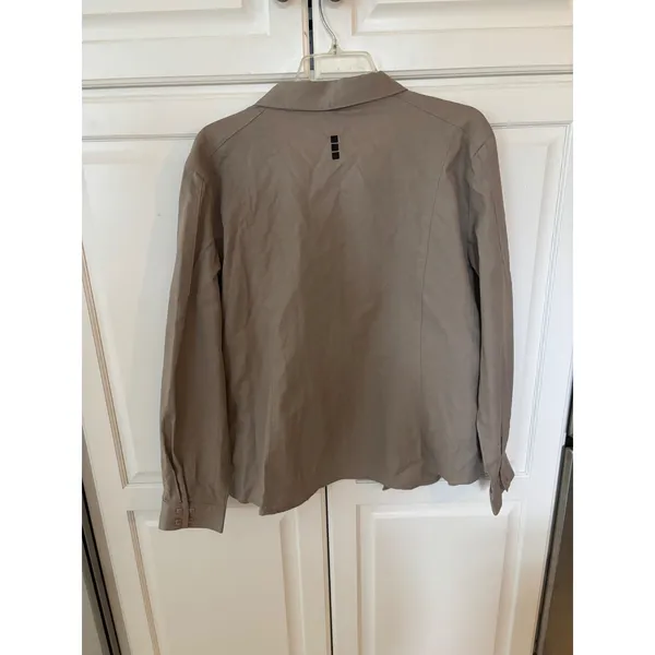 Jamie Sadock Womens XL Tan Linen Cotton Button Down Shirt Zip Pockets Utility - Image 5