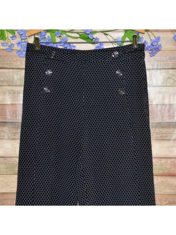 Elevenses Anthropologie Kingsland Pants Black White Dot Wide Leg Sailor Size 8 - Image 3