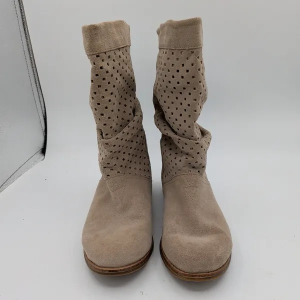 TOMS Serra Slouch Boots Women 8 Taupe Suede Perforated Mid-Calf 710515 Round Toe - Image 3