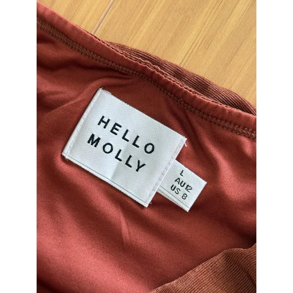 Hello Molly Party Lover Midi Dress‎ Size Large 8 Brown Cowl Neck Ruched Stretch - Image 5
