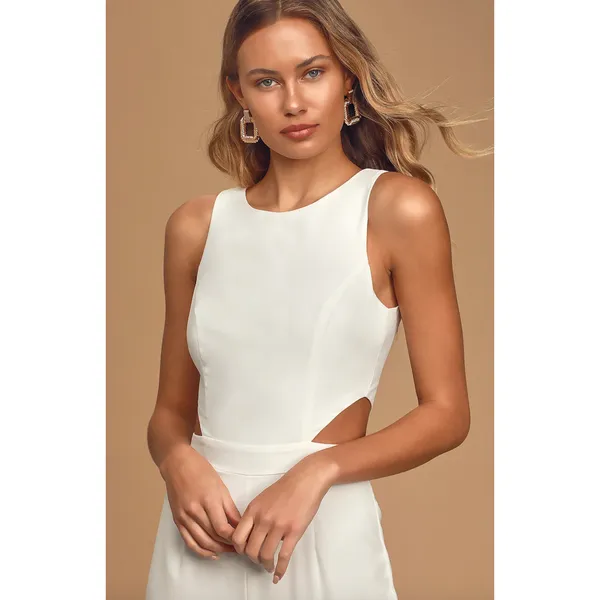 NEW Lulus Moments to Remember White Sleeveless Wide Leg Cutout Jumpsuit Small - Image 2