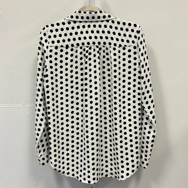 Ann Taylor Polka Dot Blouse Women's Small White Black Long Sleeve V-Neck Classic - Image 2
