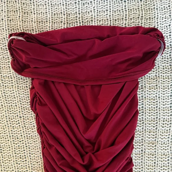 Elegant Burgundy Bodycon Spaghetti Ruched Mini Dress Party Sexy Going Out Small - Image 5