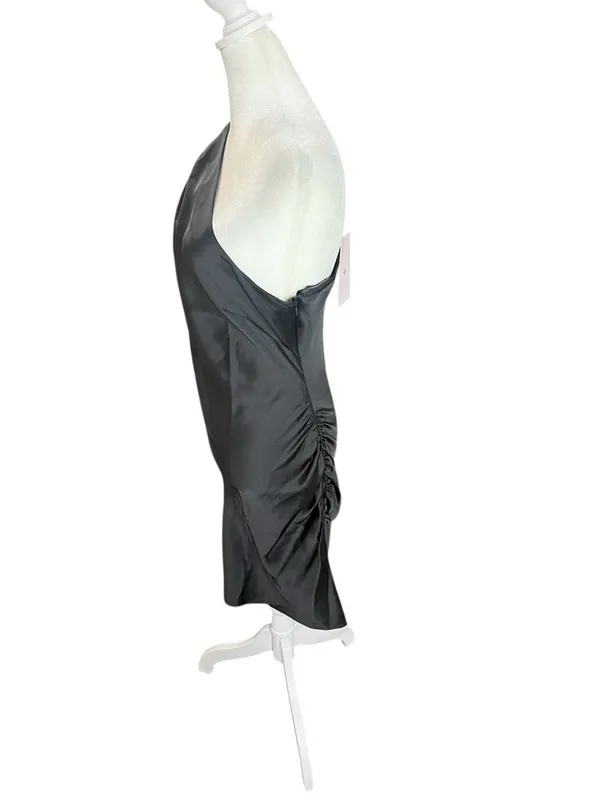 BHLDN Lucy Black Satin One Shoulder Ruched Mini Dress Size 8 NWT - Image 6