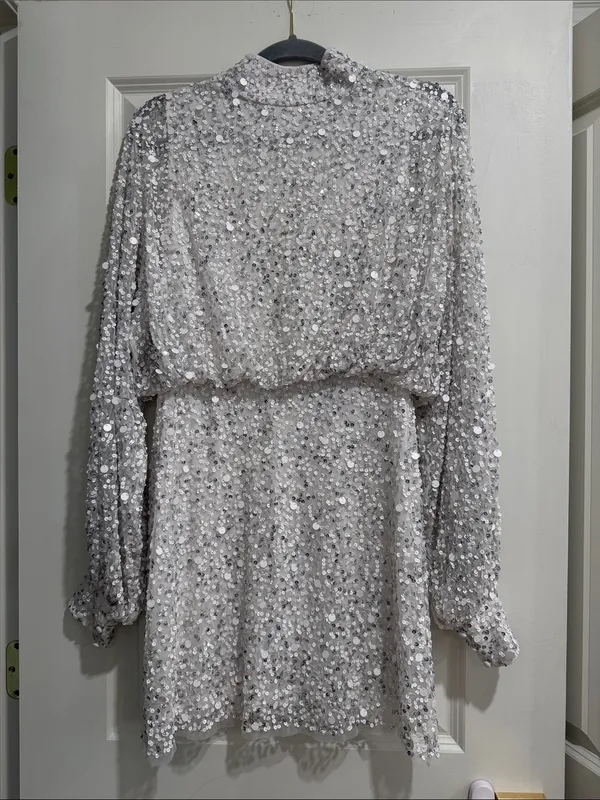 Nasty Gal Silver Sequin Long Sleeve Mini Dress - Image 2