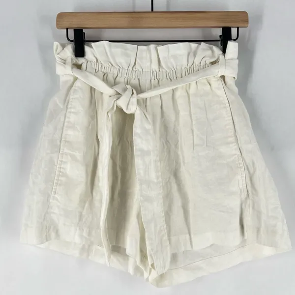 Aritzia Wilfred White Linen Belted Tie Waist Pull On Paperbag‎ Shorts - Image 2