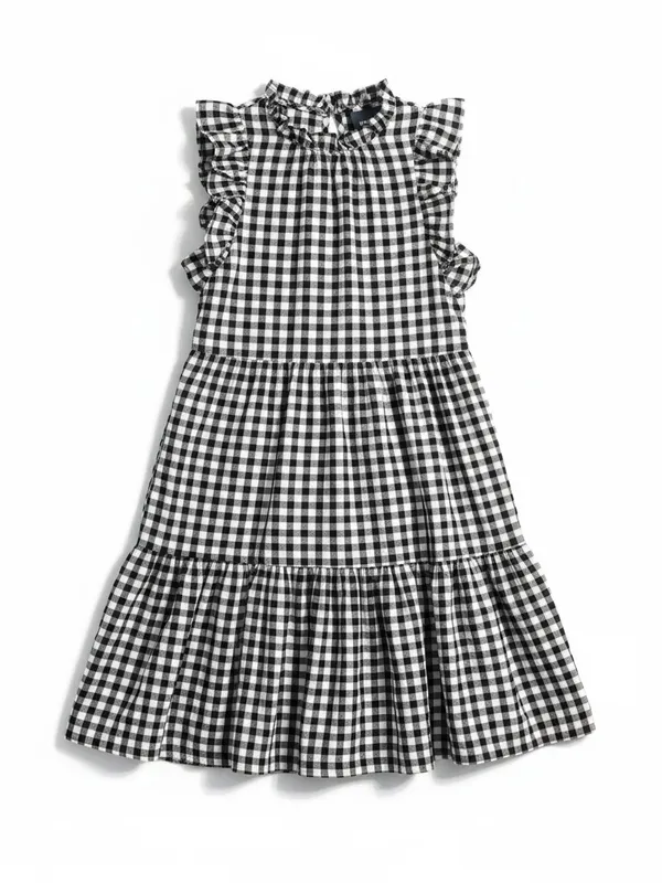 Maeve Lida Ruffled Mini Dress Women XS Black White Gingham Tiered Skirt - Image 3