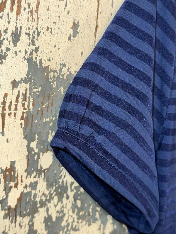 Callaway Polo Shirt Top Snap Button Women’s small Short Sleeve Striped Blue - Image 4