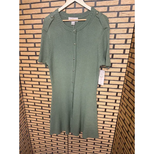 French Connection Green Ribbed Button‎ Front Dress Size XL - Image 2