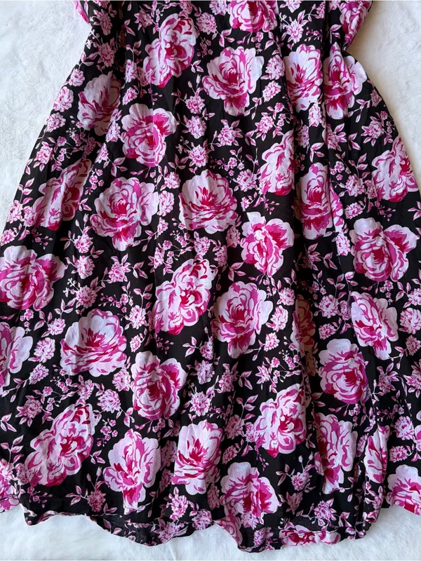 Y2K Cottagecore Floral Lace Trim Pink Rose Print Button Front Nightgown - Image 2