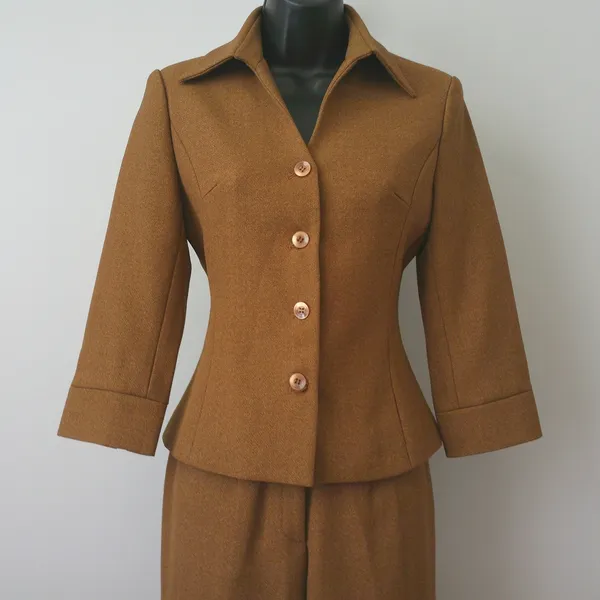 Bras Nasim Wool Office Siren Equestrian MobWife Blazer Pant Suit XS Brown - Image 2