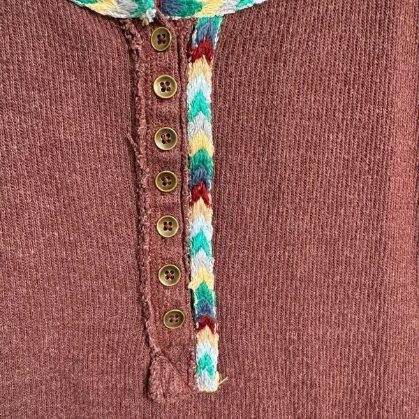 Free People Rainbow Thermal Wine Maroon Long Sleeve Boho Small - Image 5