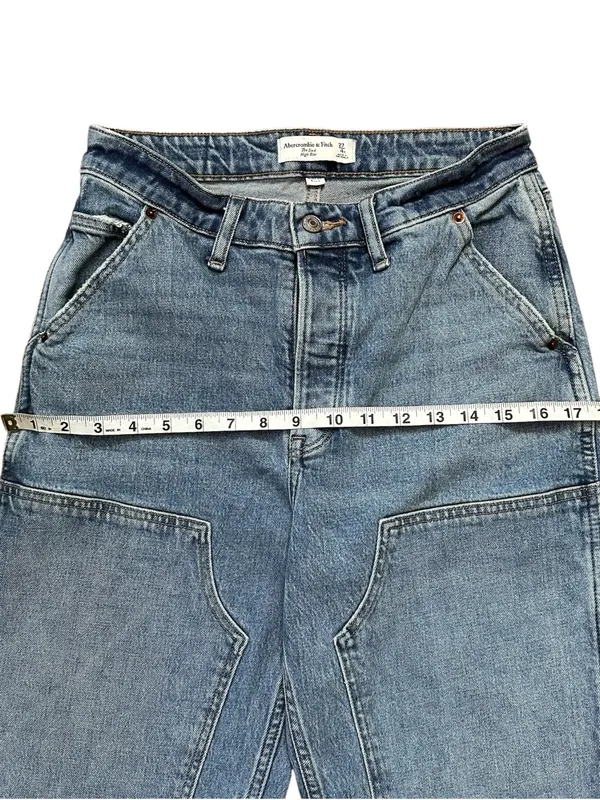 Abercrombie & Fitch Curve Love The Dad High Rise Double Knee Straight Jeans Sz 4 - Image 9