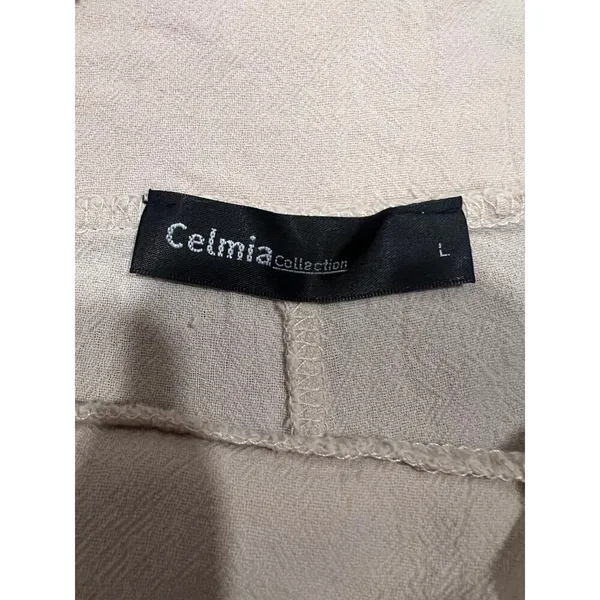 Celmia Wrap Front Wide Leg Pants Beige Breathable Cotton Large - Image 5