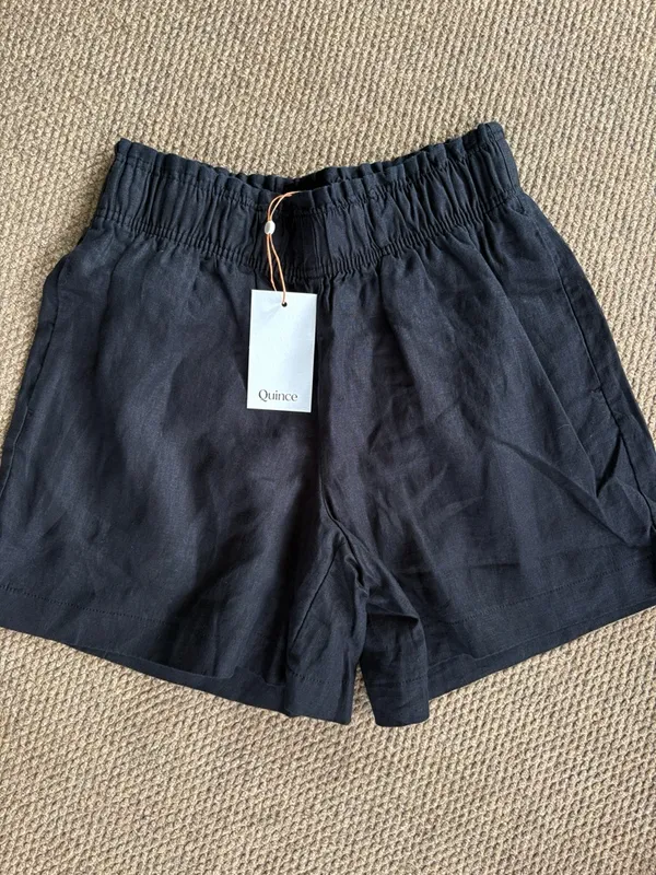 NWT QUINCE European Linen High Waisted Shorts Black Size XS - Image 4