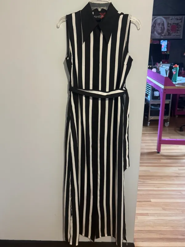 Killstar Black and White Vertical Stripe Maxi Dress - Image 4