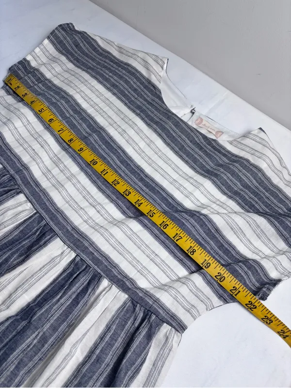 Altar'd State Dress Medium M Gray White Striped Cotton Mini Boho Babydoll Lined - Image 5