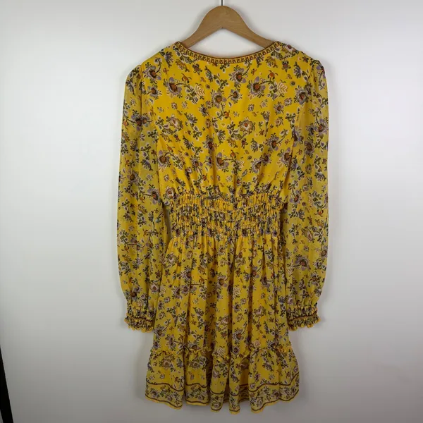 Max Studio Yellow Floral Smocked V-Neck‎ Mini Dress Cottage Boho Feminine Spring - Image 7