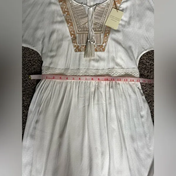Ella Moon‎ White Embroidered Tassel Tie Boho Mini Dress Size S - Image 10