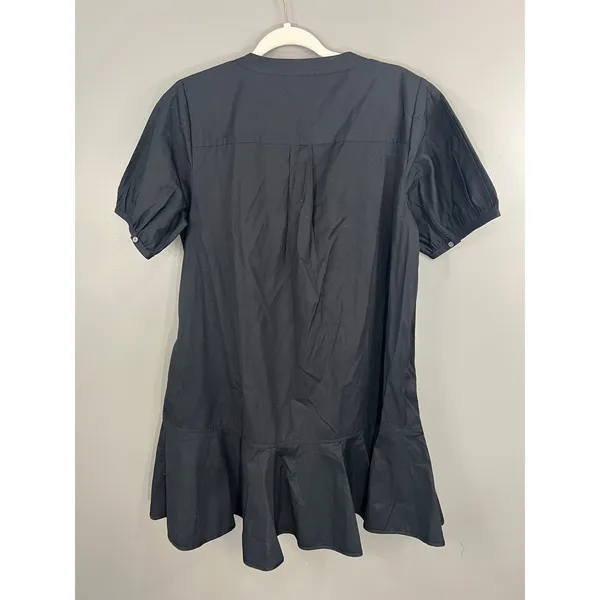 J.Crew Mini Dress Women M Black New Ruffle Hem Cotton Poplin CJ492 Short Sleeve - Image 7