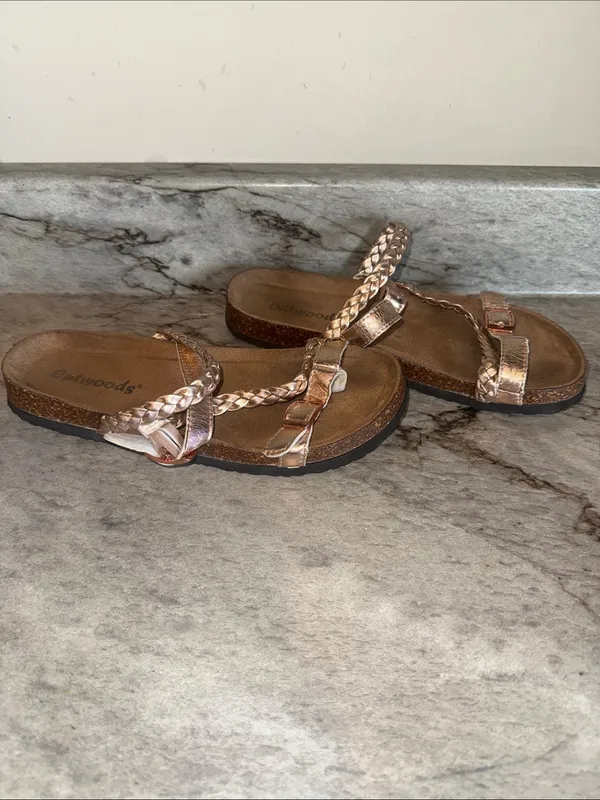 Outwoods Braided Metallic Slide Sandals - Rose Gold - Image 5