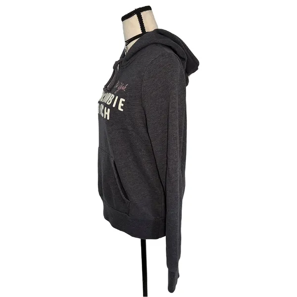 Abercrombie & Fitch New York Logo Hoodie Sweatshirt | Vintage Y2K Gray Medium - Image 4