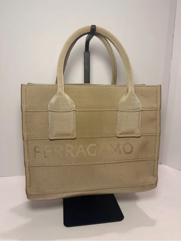 Ferragamo Beige Grosgrain Logo Mini Tote Handbag Italy - Image 2