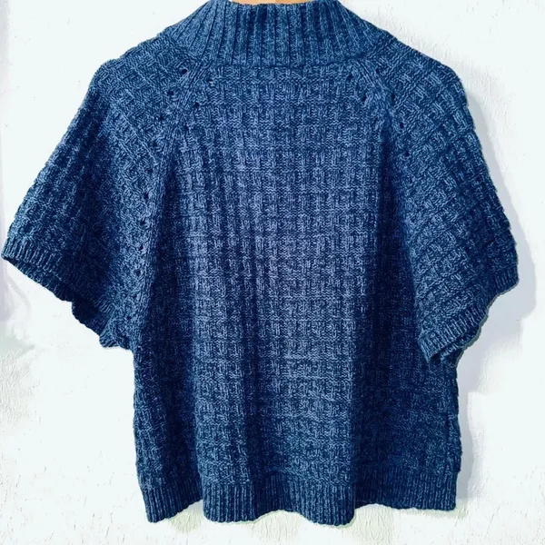 Sonoma Navy & Lavender Weave Knit Short Sleeve Cardigan Size Medium - Image 4