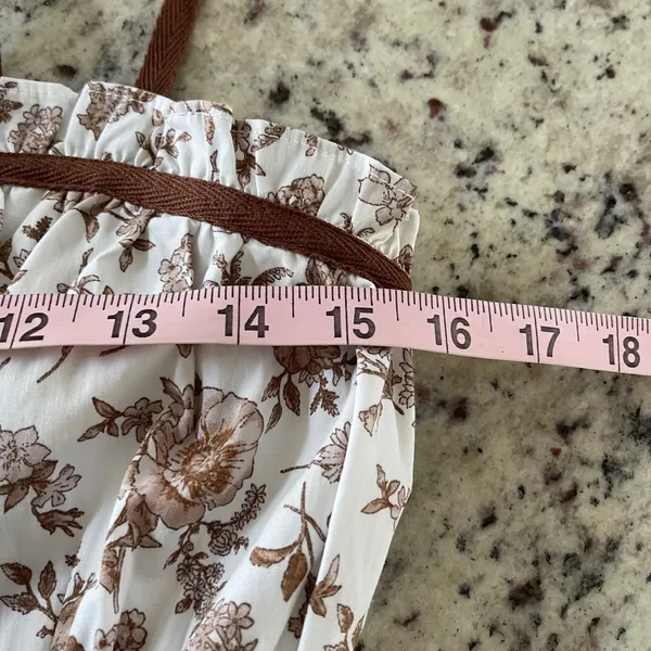 Francesca's Floral Romper Womens Medium White Brown Cottagecore Tiered‎ Ruffle - Image 8