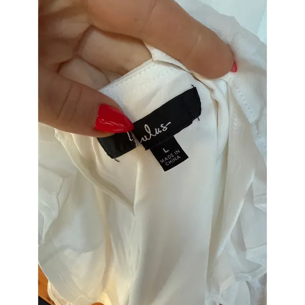 NWOT Lulus Sheer Attraction White Long Sleeve Ruffled Mini Dress Cocktail Size L - Image 6