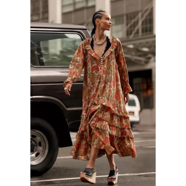 Free People Garden Wonders Maxi Dress Retro 70s Bohemian Floral Size Small - Image 14