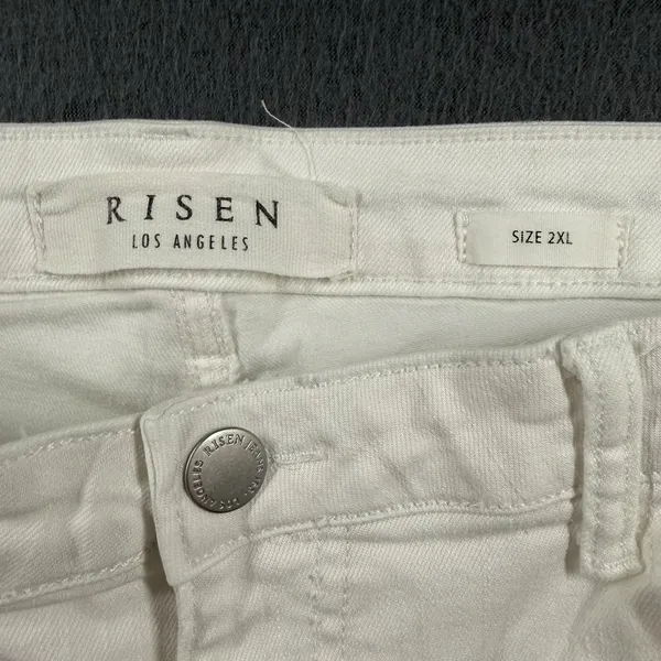 Risen Flare Jeans Womens 2XL Plus White High Rise Frayed Raw Hem Stretch Denim - Image 4