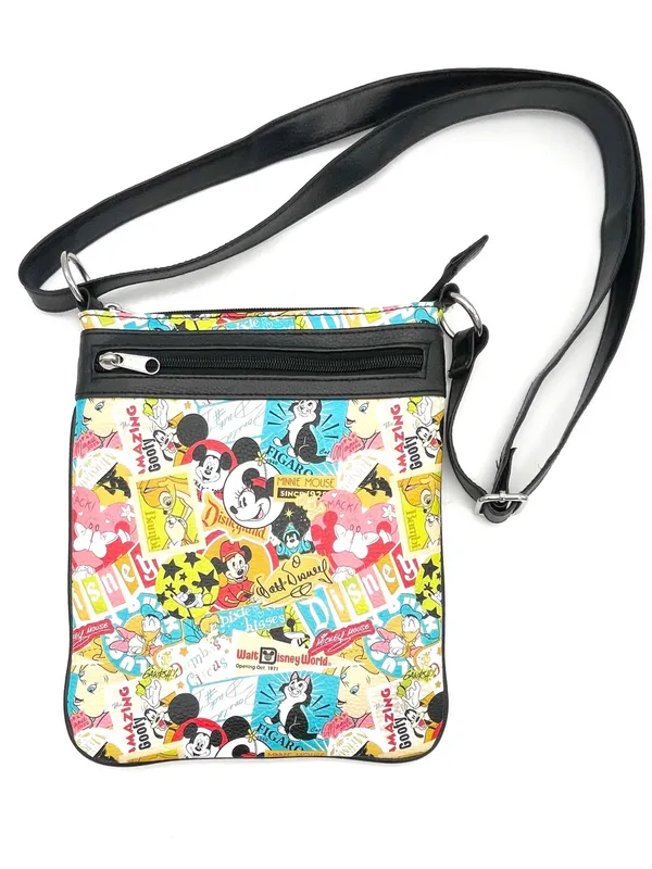 Disney Parks Mickey & Friends Crossbody Bag Retro Collage Print Adjustable Zip - Image 6
