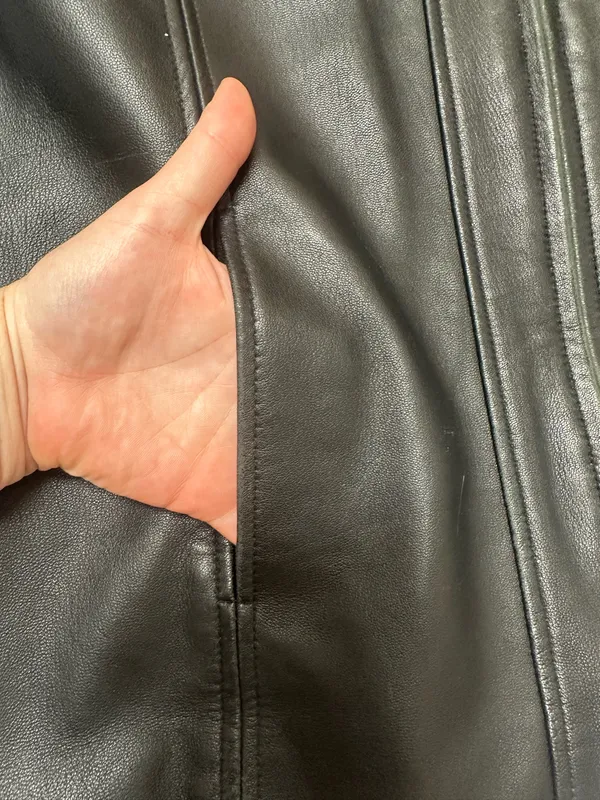 MLC Black Leather Zipper Jacket with Pockets and Acetate Lining | Size XL - Image 4
