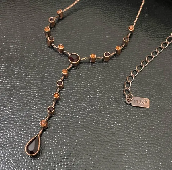 1928 Collection Copper Chocolate Rhinestones Y- Necklace - Image 2