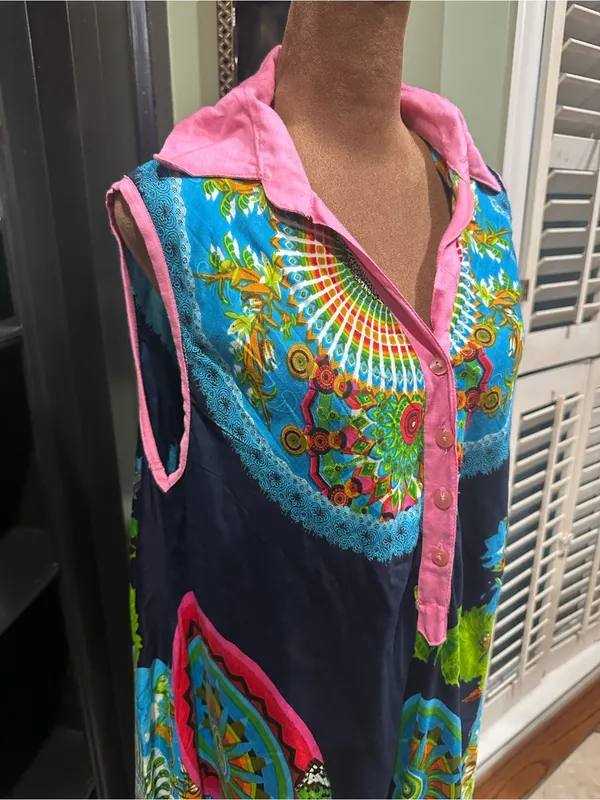 Jackpots Tropical Butterfly Boho Collared Tunic Dress – One Size - Image 4