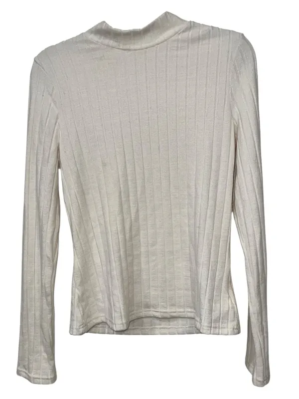 Commense Mock Neck Ribbed Knit Top Apricot Cream XL Stretch Long Sleeve NWT - Image 8