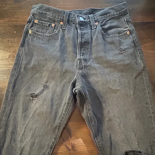 Levi Strauss 501 Jeans Black Distressed Button Fly Women's‎ Size Small Casual - Image 2