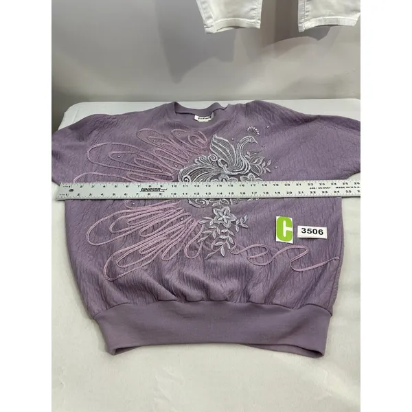 Womans Rafael Medium Purple Textured Embroidered Long Sleeve Pullover Sweatshirt - Image 5